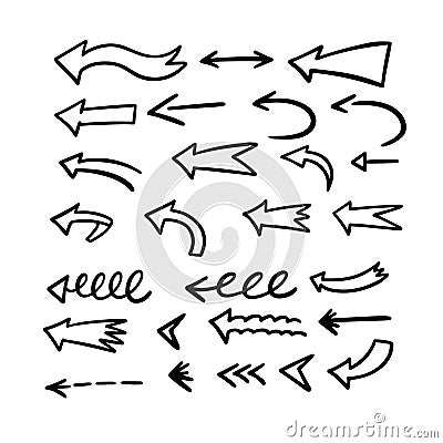 Drawing calligraphy style arrows set. Direction left navigation. Vector Illustration