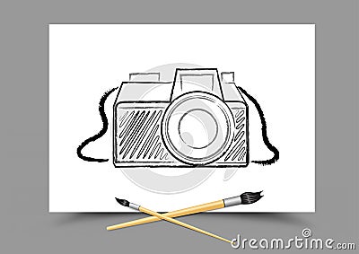 Drawing camera on white paper Vector Illustration