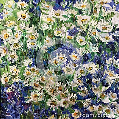 Drawing of camomile and cornflowers Stock Photo