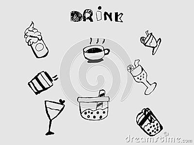 Drawing of cartoon drink set on white background Vector Illustration