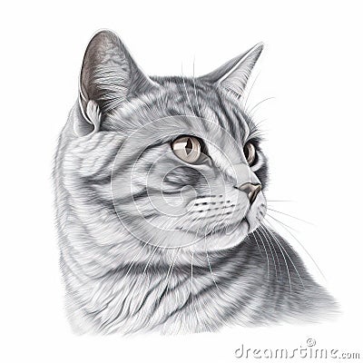 a drawing of a cat's face with a white background and a gray cat's head with a white background and Stock Photo