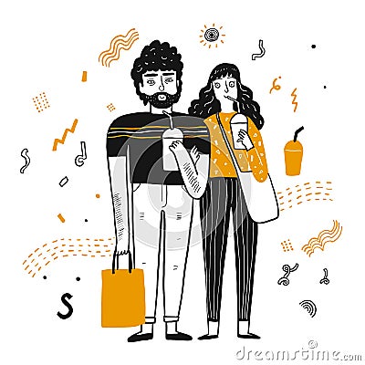 The drawing character of couple Vector Illustration