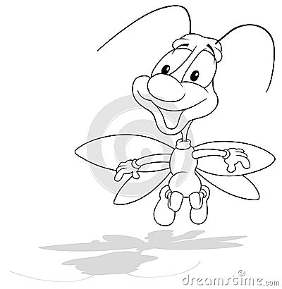 Drawing of a Cheerful Beetle with a Long Neck and Outstretched Wings Vector Illustration
