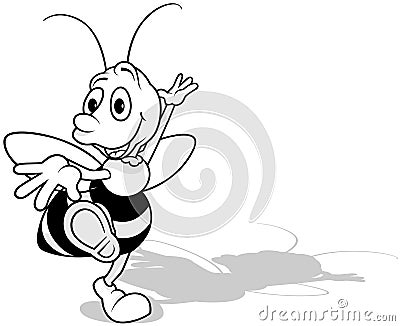 Drawing of a Cheerful Dancing Bumblebee on the Ground Vector Illustration