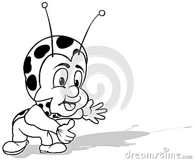 Drawing of a Cheerful Ladybug with Open Arms Vector Illustration