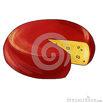 drawing cheese gouda isolated at white background Cartoon Illustration