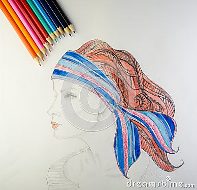 The drawing of clothes colored pencils on paper Stock Photo