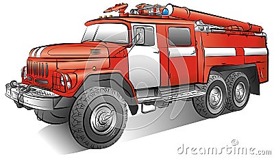 Drawing of color fire-engine Vector Illustration