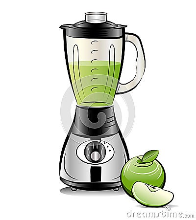 Drawing color kitchen blender with Apple juice Vector Illustration