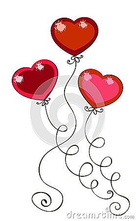 Drawing colored surround balloons in the form of hearts Vector Illustration