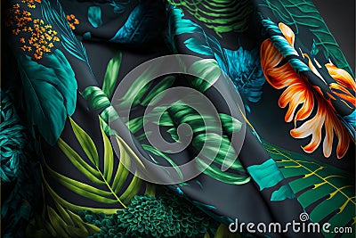 Drawing colorful wallpaper, and 3d digital art..Tropical forests, multicolor tropical plants, and flowers Stock Photo