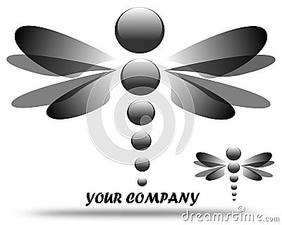 Drawing company logo black dragonfly. Vector Illustration