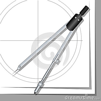 Drawing compasses. Drawings on paper. Vector illustrations Cartoon Illustration