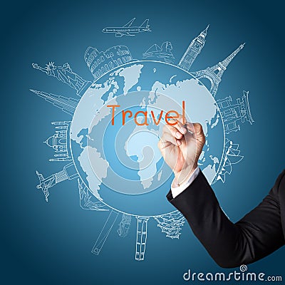 Drawing the concept travel around the world Stock Photo