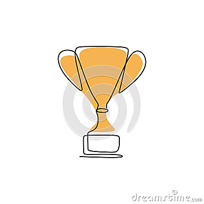 drawing a continuous line of award trophies for the champions Vector Illustration