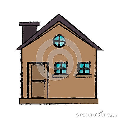 Drawing cottage wooden chimney exterior Vector Illustration