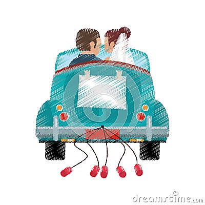 drawing couple car classic wedding Cartoon Illustration