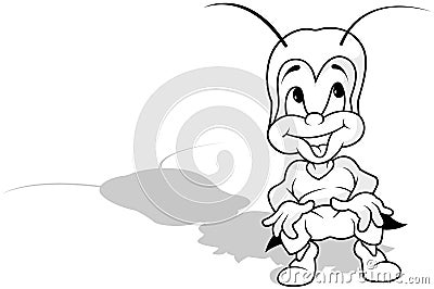 Drawing of a Cricket Sitting on the Ground Vector Illustration