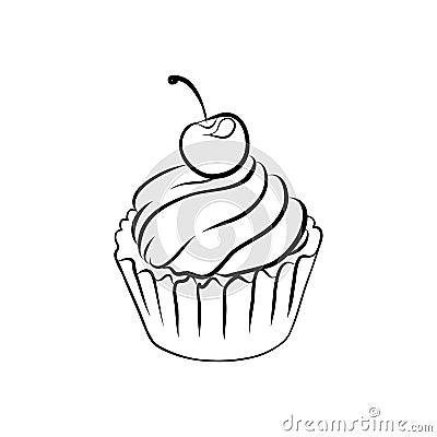 Drawing of a cupcake sketch, vector illustration isolated on white background Vector Illustration