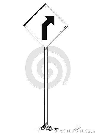 Drawing of Curved Road Arrow Traffic Sign Vector Illustration