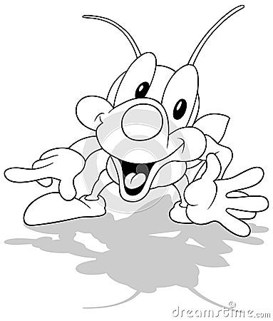 Drawing of a Cute Beetle Smiling and Pointing his Finger Vector Illustration