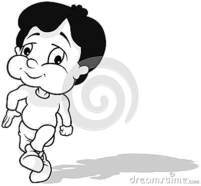 Drawing of a Dark Haired Boy on a Walk Vector Illustration