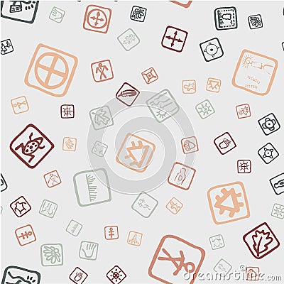 Drawing doodling map elements. Cartoon style collection. Steamless pattern with topographic icons Vector Illustration