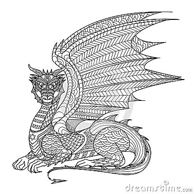 Drawing dragon for coloring book. Vector Illustration