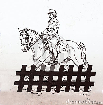 Drawing of a dressage horse and rider in uniform during equestrian event Stock Photo
