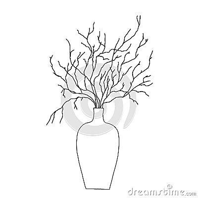 Drawing of dry shrub branches in a decorative vase, hand-drawn, linart Stock Photo