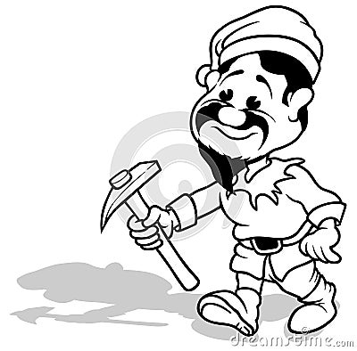 Drawing of a Dwarf with a Pickax in his Hand Vector Illustration