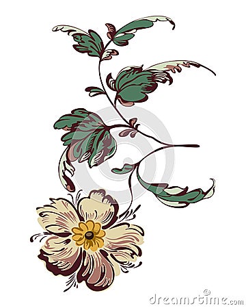 Drawing fancy flower, painting closeup Vector Illustration