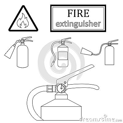 Drawing fire extinguishers. Only a stroke Vector Illustration