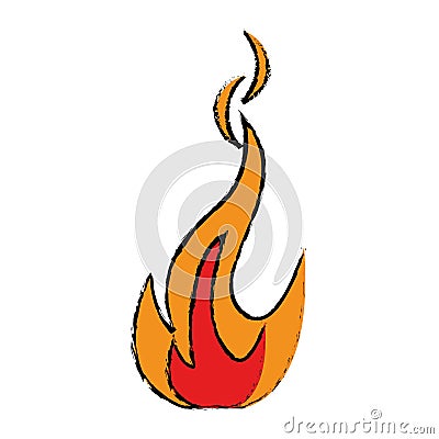 Drawing fire flame bright danger icon Vector Illustration