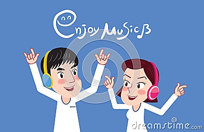 Drawing flat character design Couple enjoy the music concept, illustration Cartoon Illustration