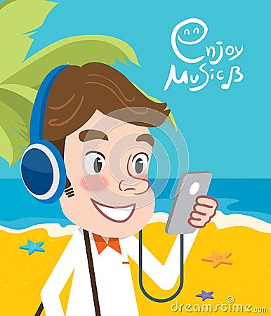 Drawing flat character design enjoy music concept, illustration Cartoon Illustration