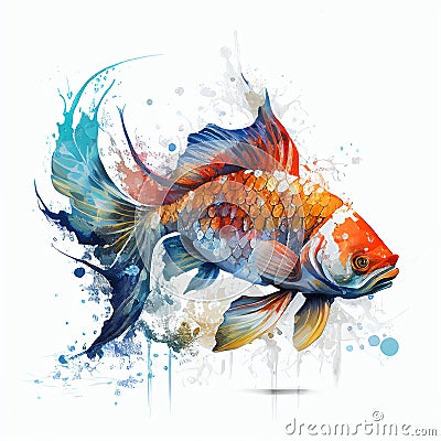 Drawing Floating Fish Paint Watercolor Carp Carp Generative AI Stock Photo