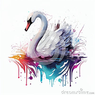 Drawing Floating Swan Paint Watercolor Generative AI Stock Photo