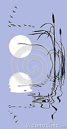 Drawing flock geese Vector Illustration