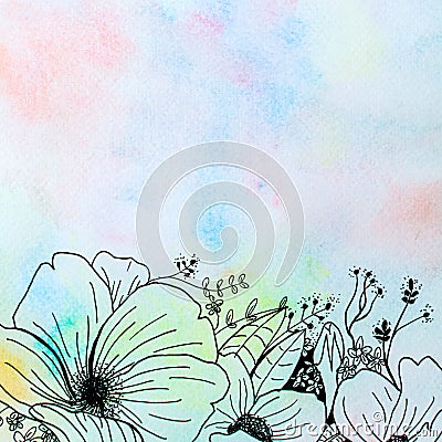 Drawing flower and rainbow watercolor Stock Photo