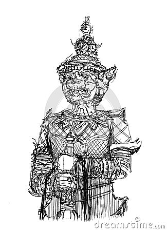 Drawing of giant in front of thailand temple Stock Photo