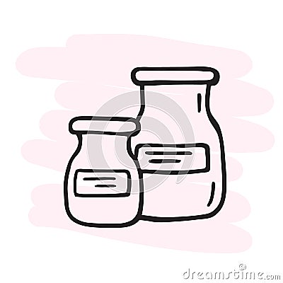 Drawing of glass jars with labels. Empty medicine jars. Vector. Vector Illustration