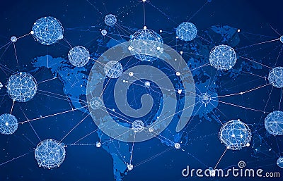 Drawing global structure networking and data exchanges customer connection for business on blue background Stock Photo