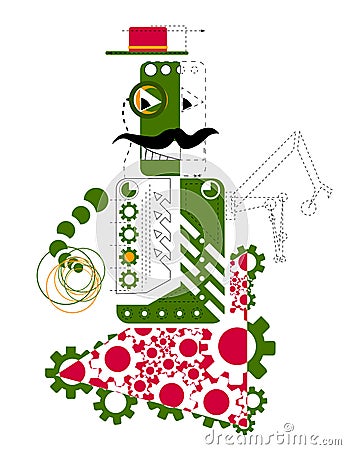 Drawing of the green robot Vector Illustration