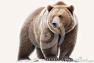 Drawing of a grizzly gray bear, Ursus arctos horribilis, isolated on white background. Ai generated Stock Photo