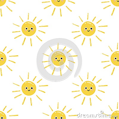 Drawing of happy smiling sun. Doodle. Pattern. Vector Illustration