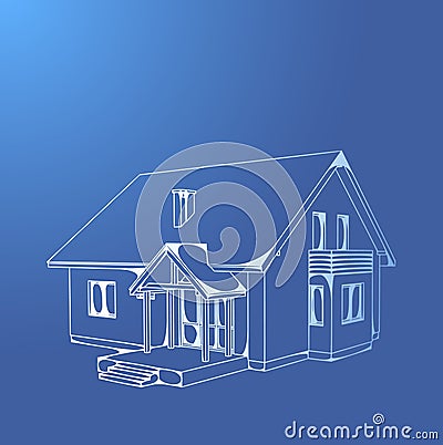 Drawing home on blue background Stock Photo