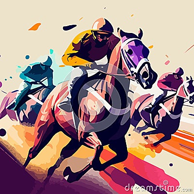 Drawing of a horse racing competition, the rider strives for victory. For your design Vector Illustration