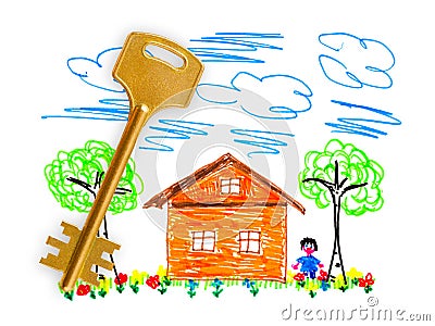 Drawing house and key Stock Photo