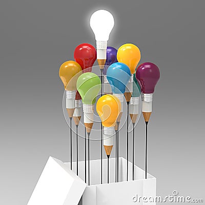 Drawing idea pencil and light bulb concept outside the box as cr Stock Photo